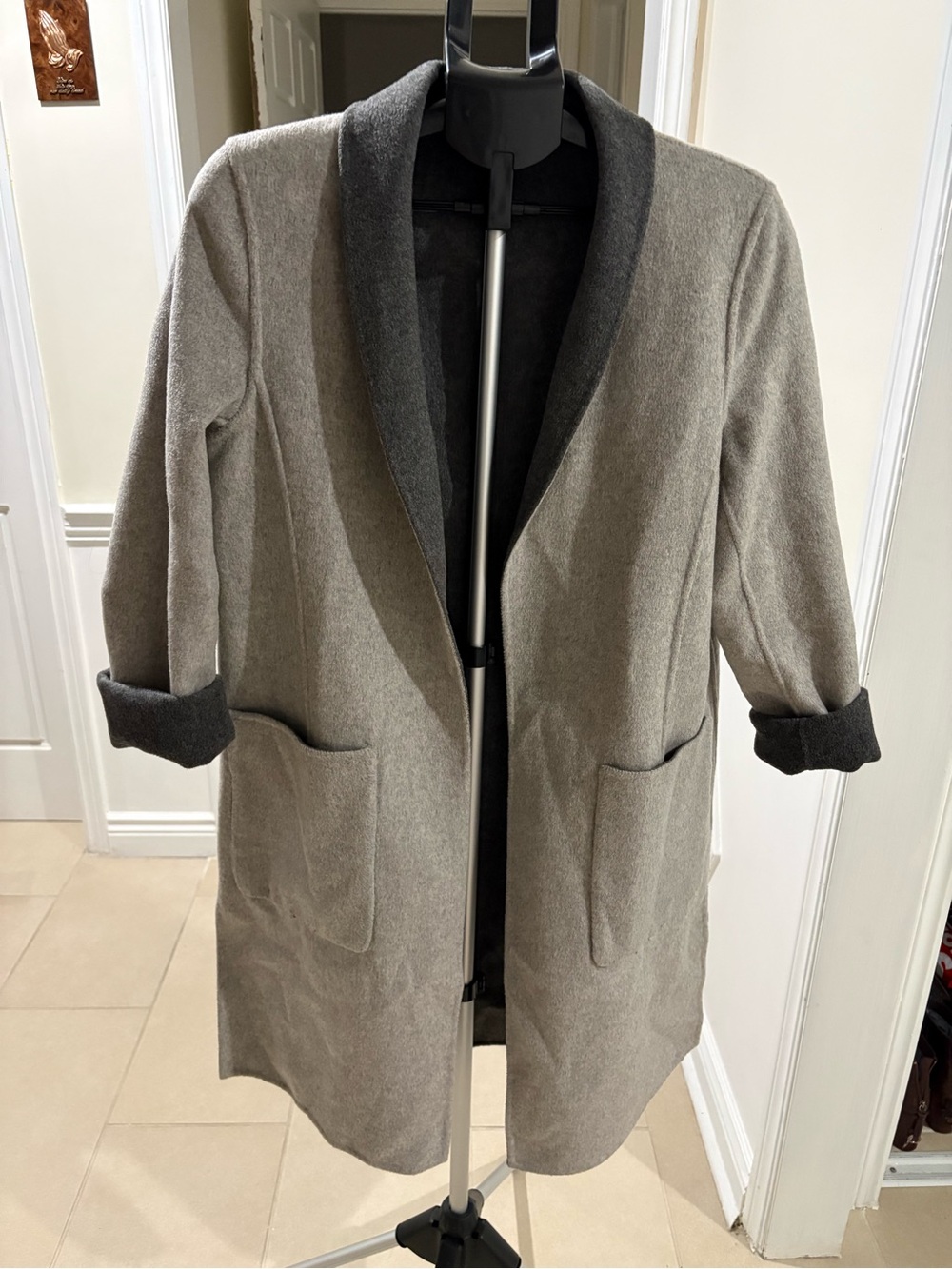 Banana Republic Women's Gray Reversible Overcoat Coat Jacket Sz. M Wool Blend